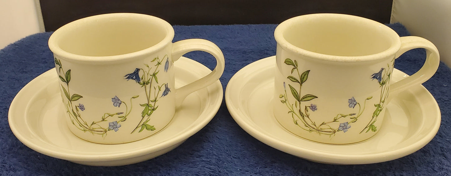 Set of 2 Portmeirion Queen's Hidden Garden Drum Cup & Saucer Sets (Periwinkle)