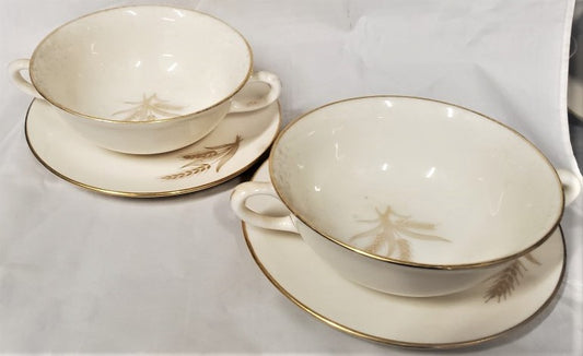 Set of 2 Lenox Wheat Cream Soup Cup & Saucers