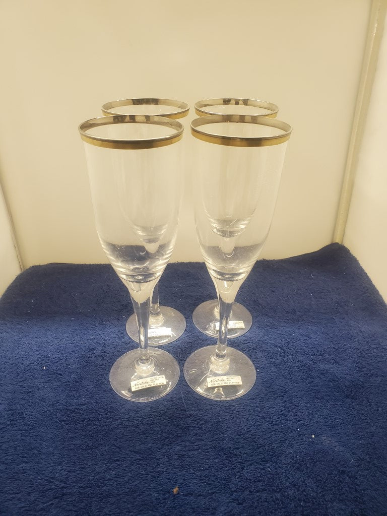 Set of 4 Noritake Gold & Platinum Champagne Flutes LK