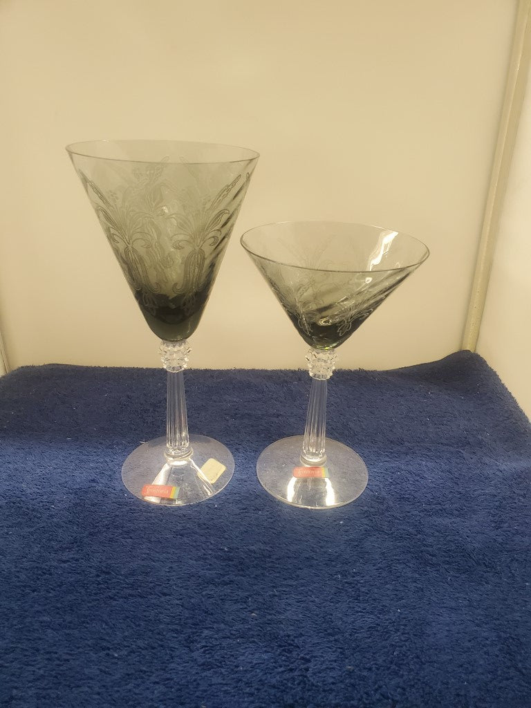 Fostoria Nouveau Gray Water Goblet & Champagne/Tall Sherbet LK
