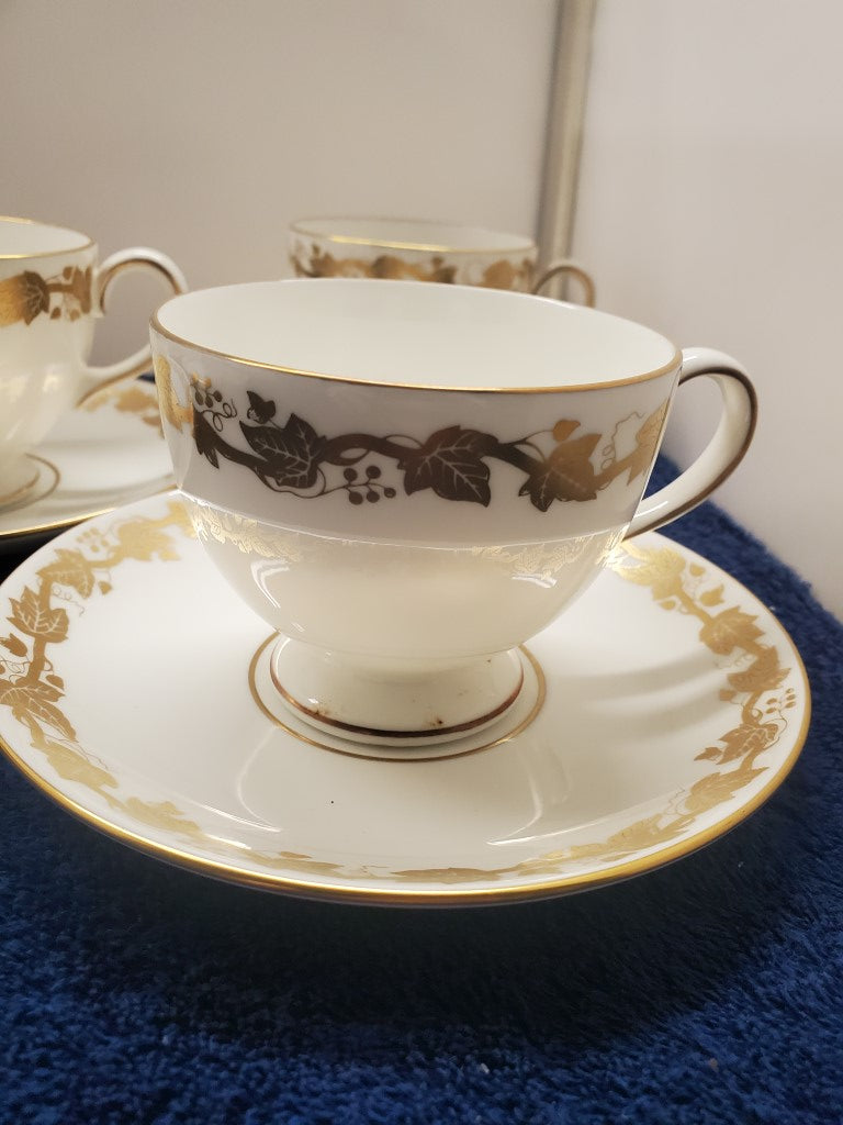 Set of 9 Wedgwood Whitehall White Rim (W4001) Cup & Saucer Sets LK