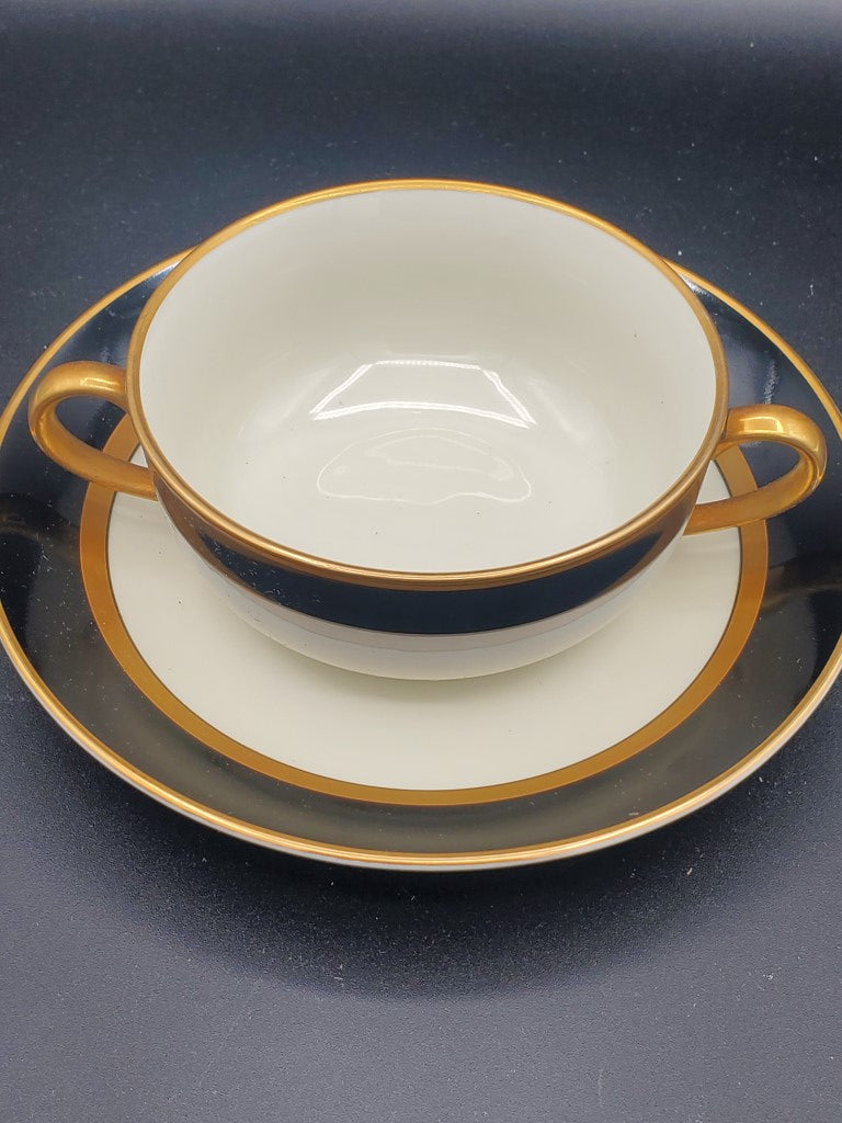 Fitz & Floyd Renaissance Black (Japan) Cream Soup & Saucer Set LK