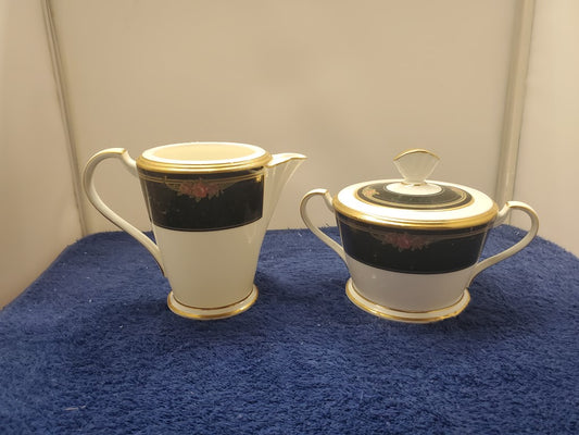 Noritake Venetian Rose Creamer & Sugar Bowl with Lid LK