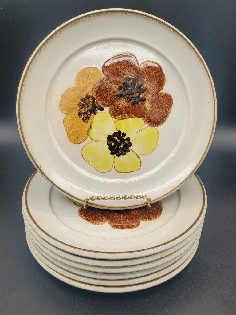Set of 7 Denby Potpourii Honey (Floral) Dinner Plates LK