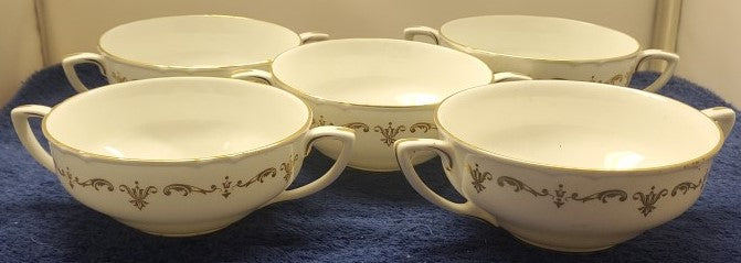 Set of 5 Royal Worcester Gold Chantilly Cream Soup Cups