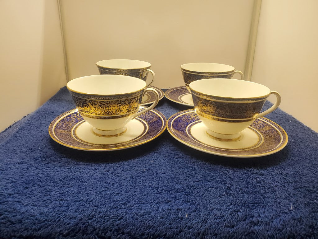 Set of 4 Royal Doulton Imperial Blue Cup & Saucer Sets