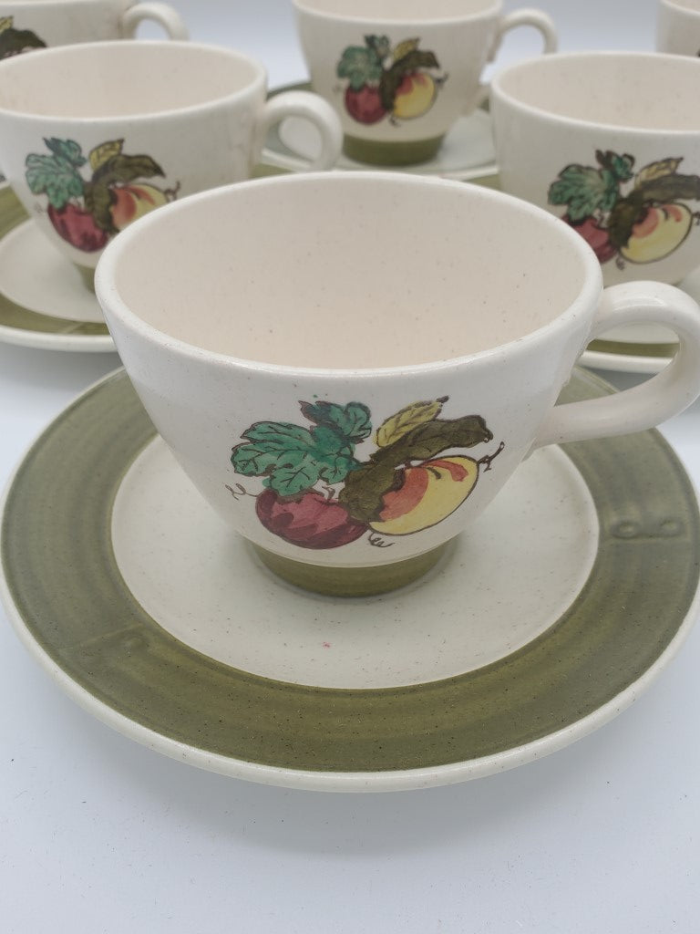 Set of 6 Metlox Poppytrail Vernon Provincial Fruit Green Cup & Saucer Sets LK
