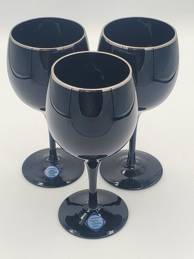 Set of 3 Lenox Crystal Evening Shadow Wine Glasses LK