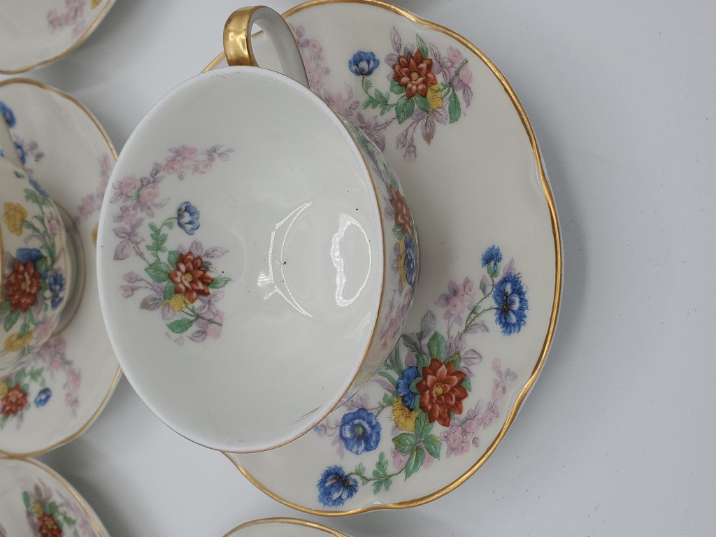 Set of 9 Haviland Orleans (Floral) Cup & Saucer Sets LK