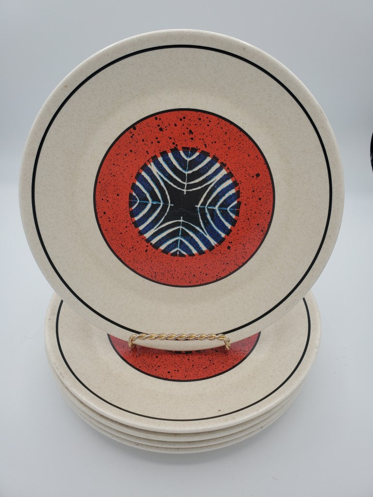 Set of 5 Lenox Staccato Red & Blue Salad Plates LK