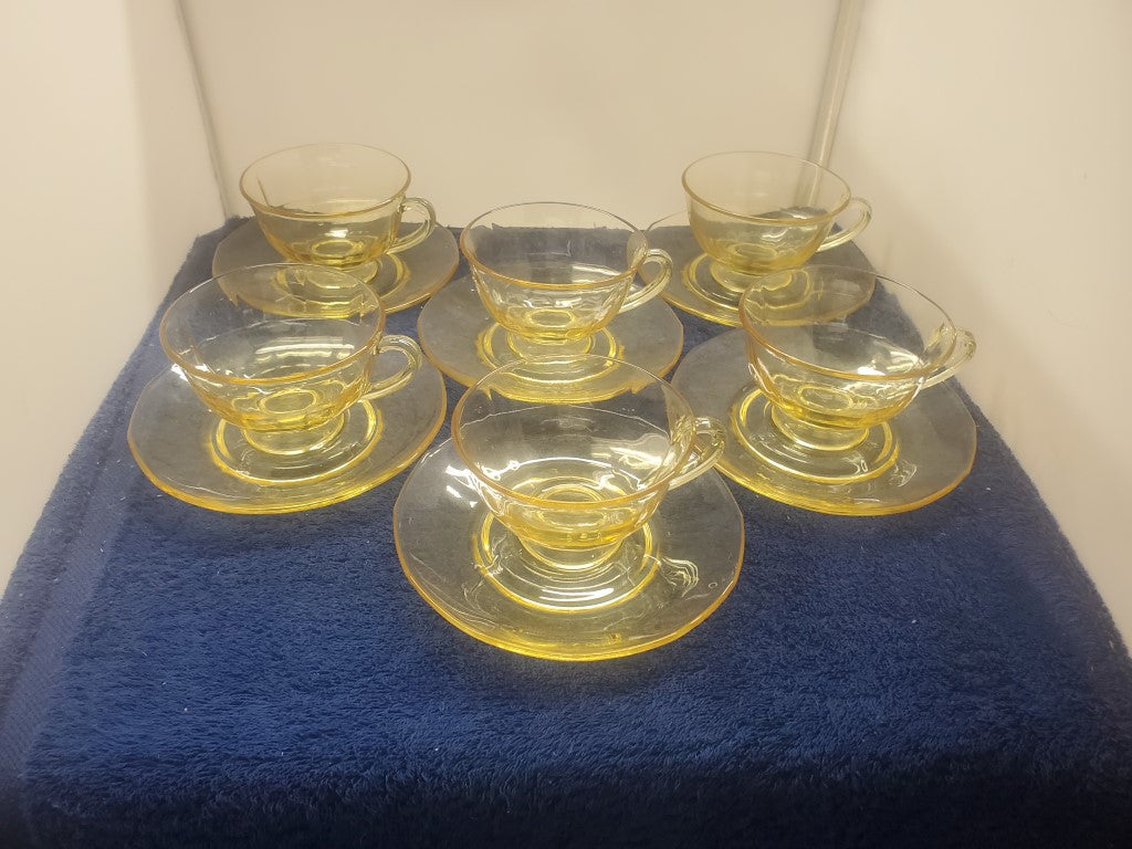 Set of 6 Depression Glass Fairfax Topaz (Yellow) Cup & Saucer Sets SASE102225