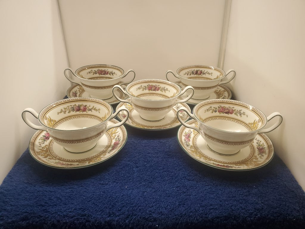 Set of 5 Wedgwood Columbia W595 Cream Soup Cup & Saucers LK