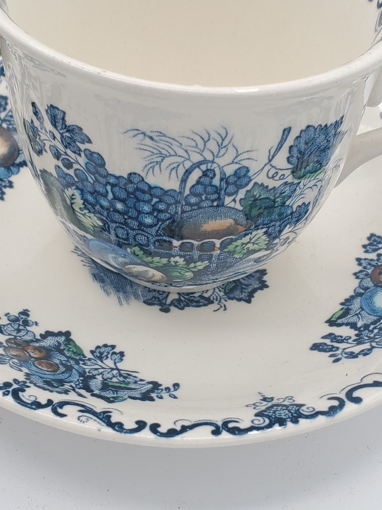 Set of 8 Mason's Fruit Basket Blue Multicolor Cup & Saucer Sets LK