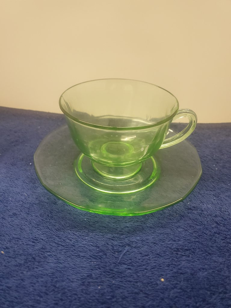 Depression Glass Fairfax Green Cup & Saucer Set SASE102225