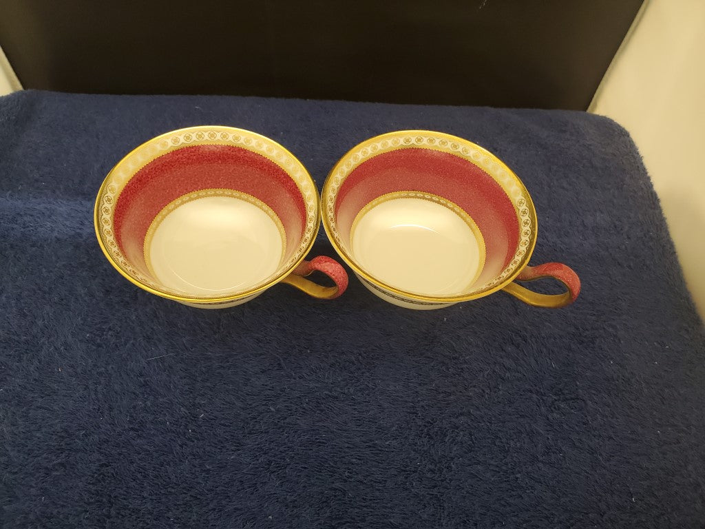Set of 2 Wedgwood Columbia Powder Ruby (Rim and Center) Peony Cup