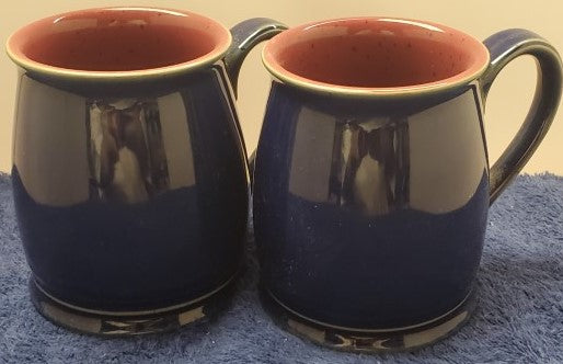 Set of 2 Denby Harlequin Tudor Mugs (Red/Blue)