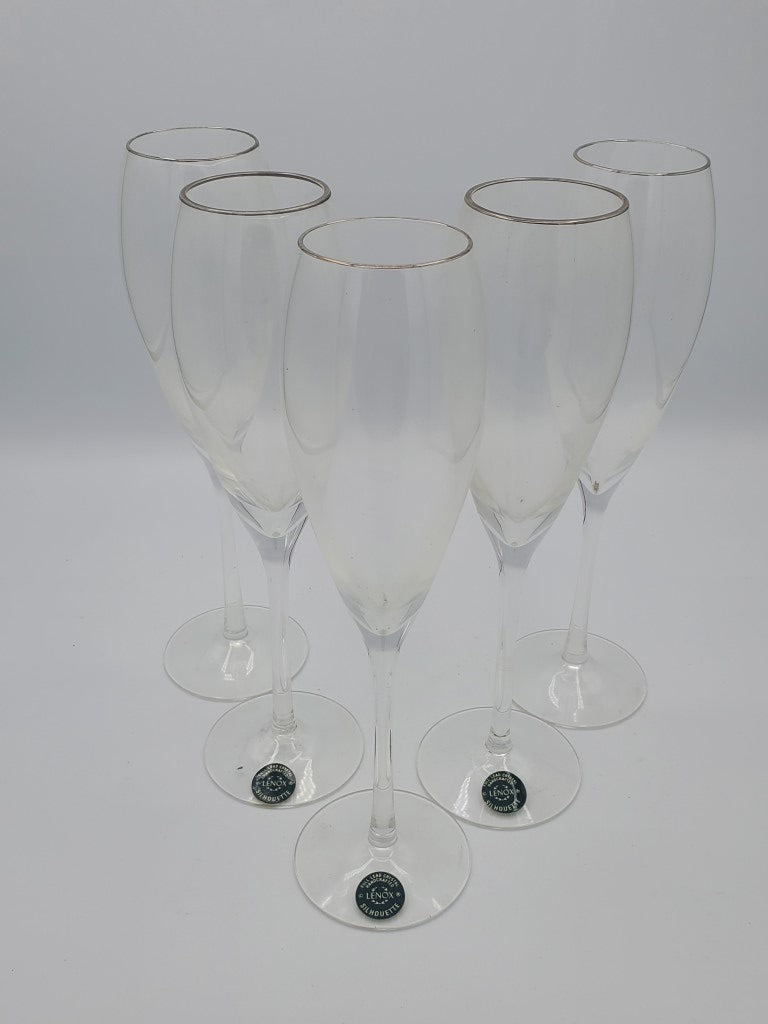 Set of 5 Lenox Silhouette Platinum Champagne Flutes LK