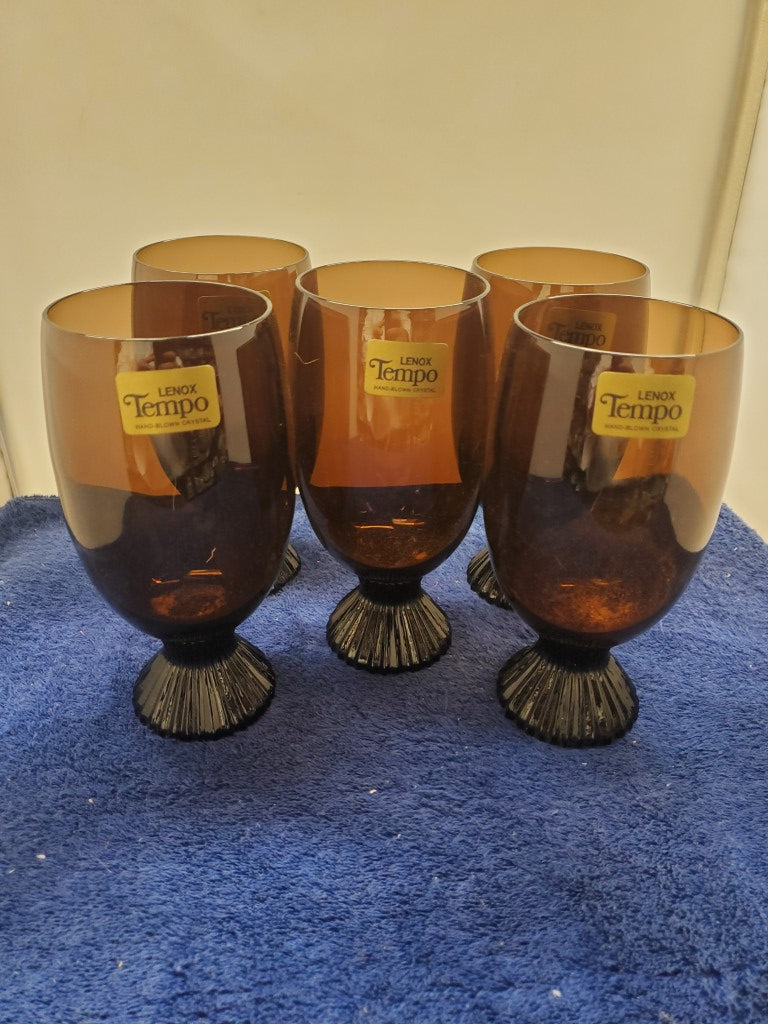Set of 5 Lenox Nutmeg Brown Water Goblets LK