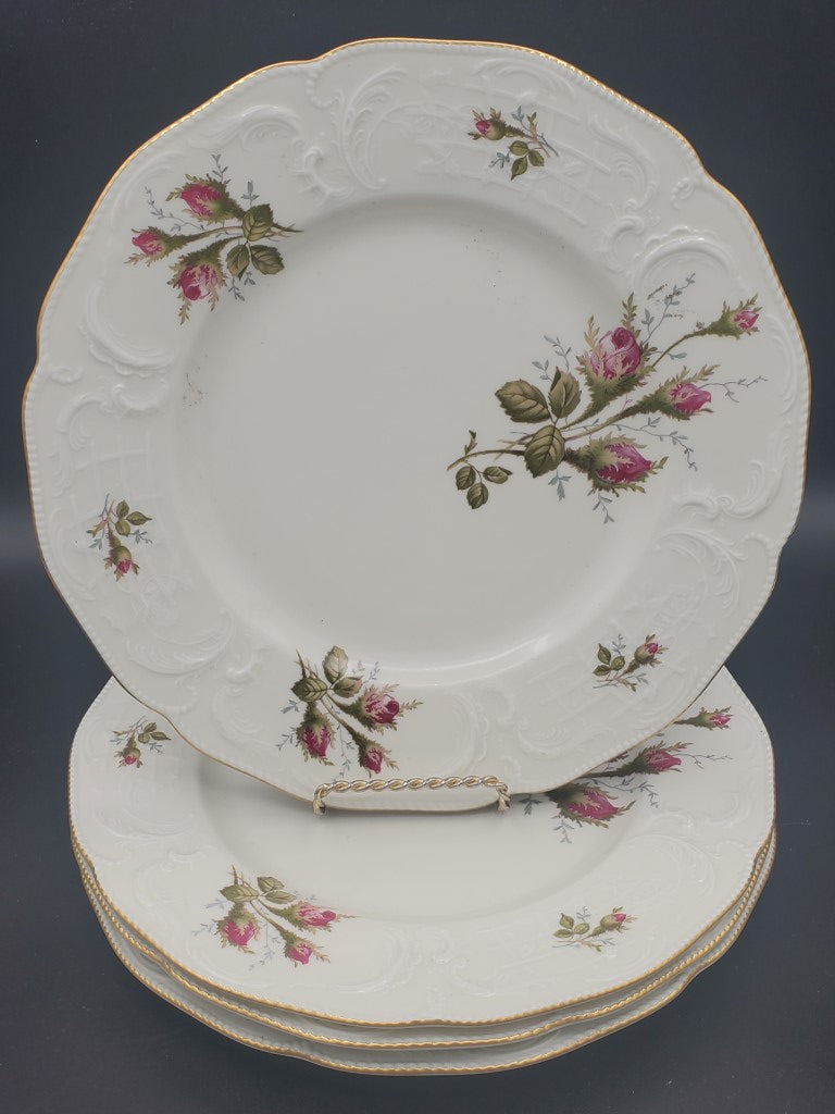 Set of 4 Rosenthal Moss Rose (Sans Souci - Ivory) Dinner Plates LK