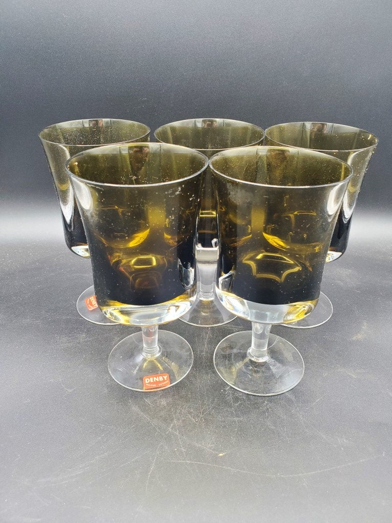 Set of 5 Denby Mirage Olive Green Water Goblets LK