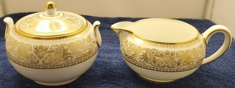 Royal Doulton Florentine Gold 146 Creamer with 146 Sugar Bowl & Lid