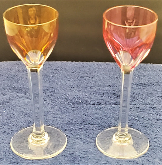 Set of 2 Baccarat Genova (Cut) Cordials - Orange & Amethyst