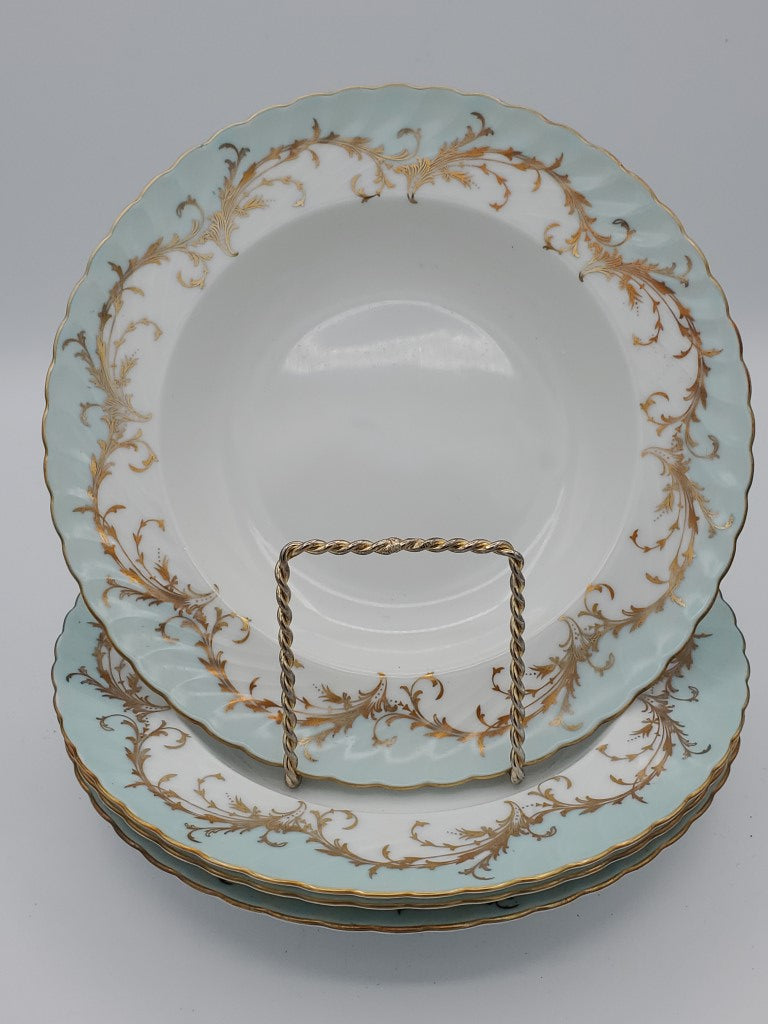 Set of 4 Royal Tettau Elegance Blue Green (Gold Trim) Rim Soup Bowls LK
