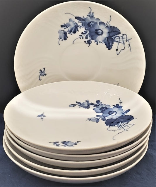Set of 6 Royal Copenhagen Blue Flowers Curved Saucers (1550 - 1872)