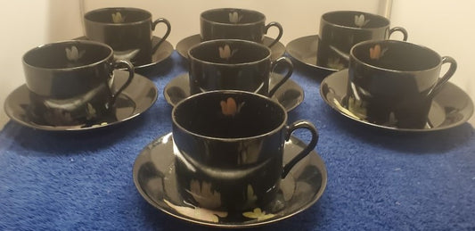 Set of 7 Fitz & Floyd Midnight Poppy Cup & Saucer Sets LK