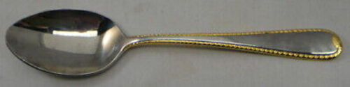 Set of 4 Gorham Golden Ribbon Edge Stainless, Gold Accent Place/Oval Soup Spoons