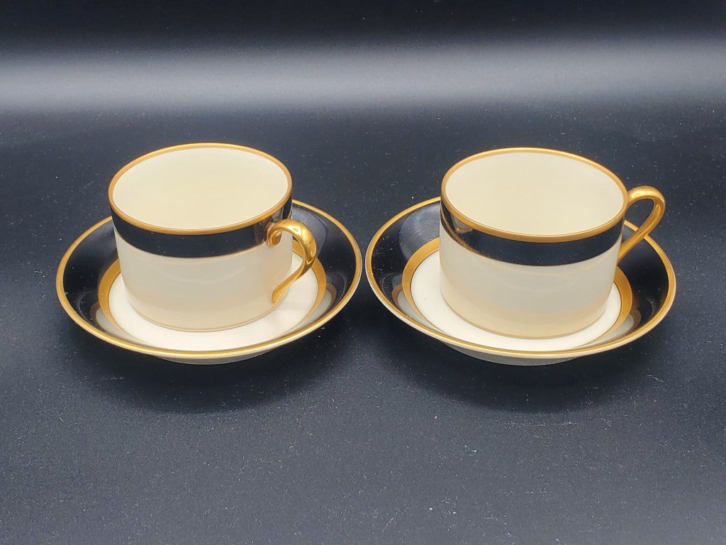 Set of 2 Fitz & Floyd Renaissance Black (Japan) Cup & Saucer Sets LK