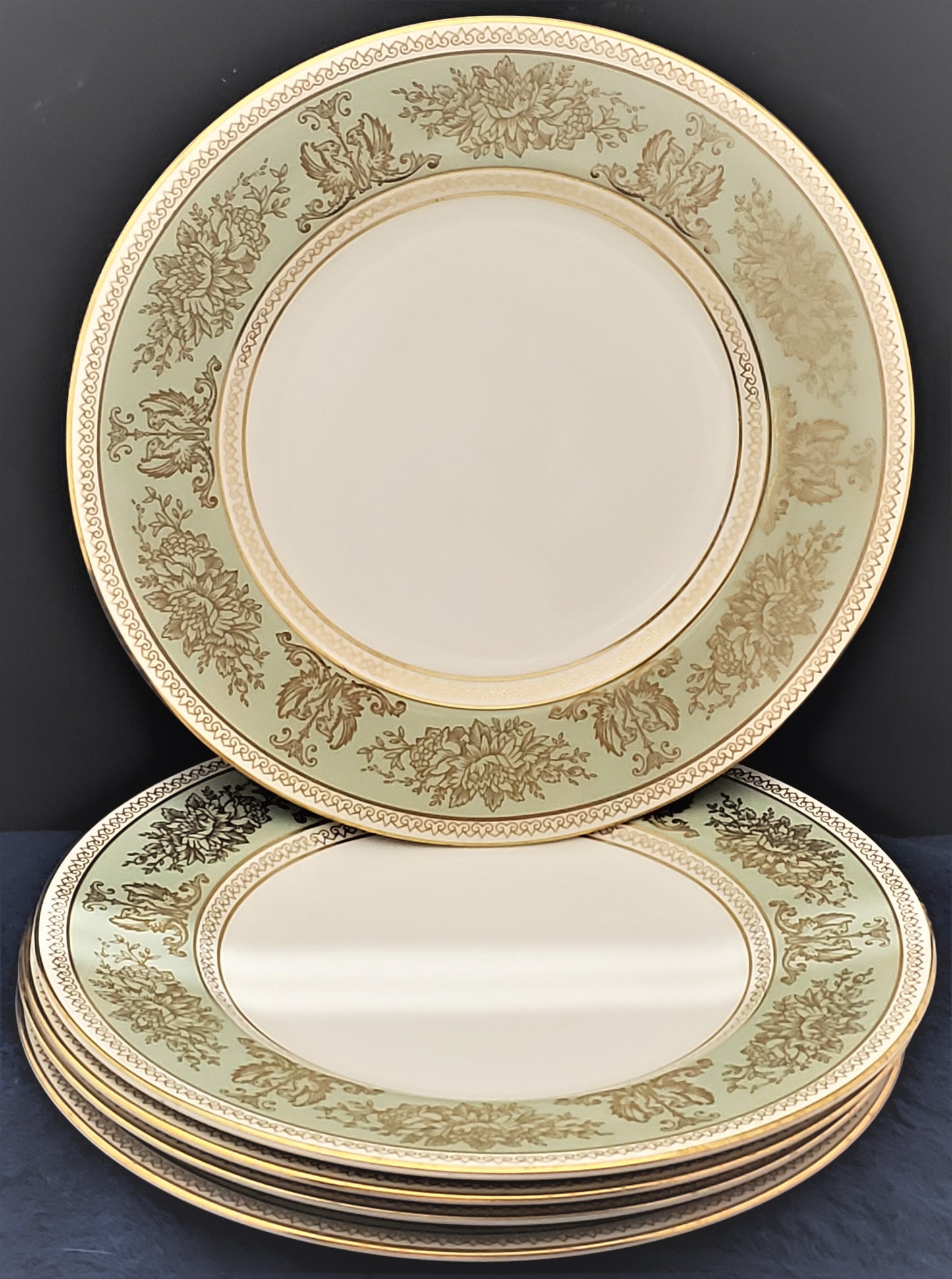 Set of 5 Wedgwood Columbia-Sage Green Rim Salad Plates