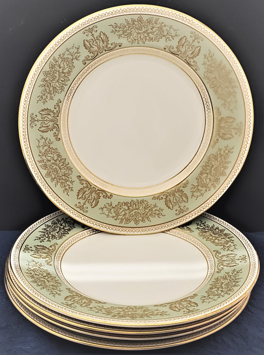 Set of 5 Wedgwood Columbia-Sage Green Rim Salad Plates