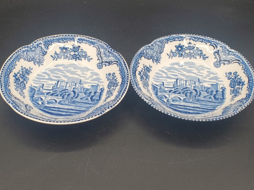 Set of 2 Johnson Brothers Old Britain Castles Blue (England) Fruit Bowls LK