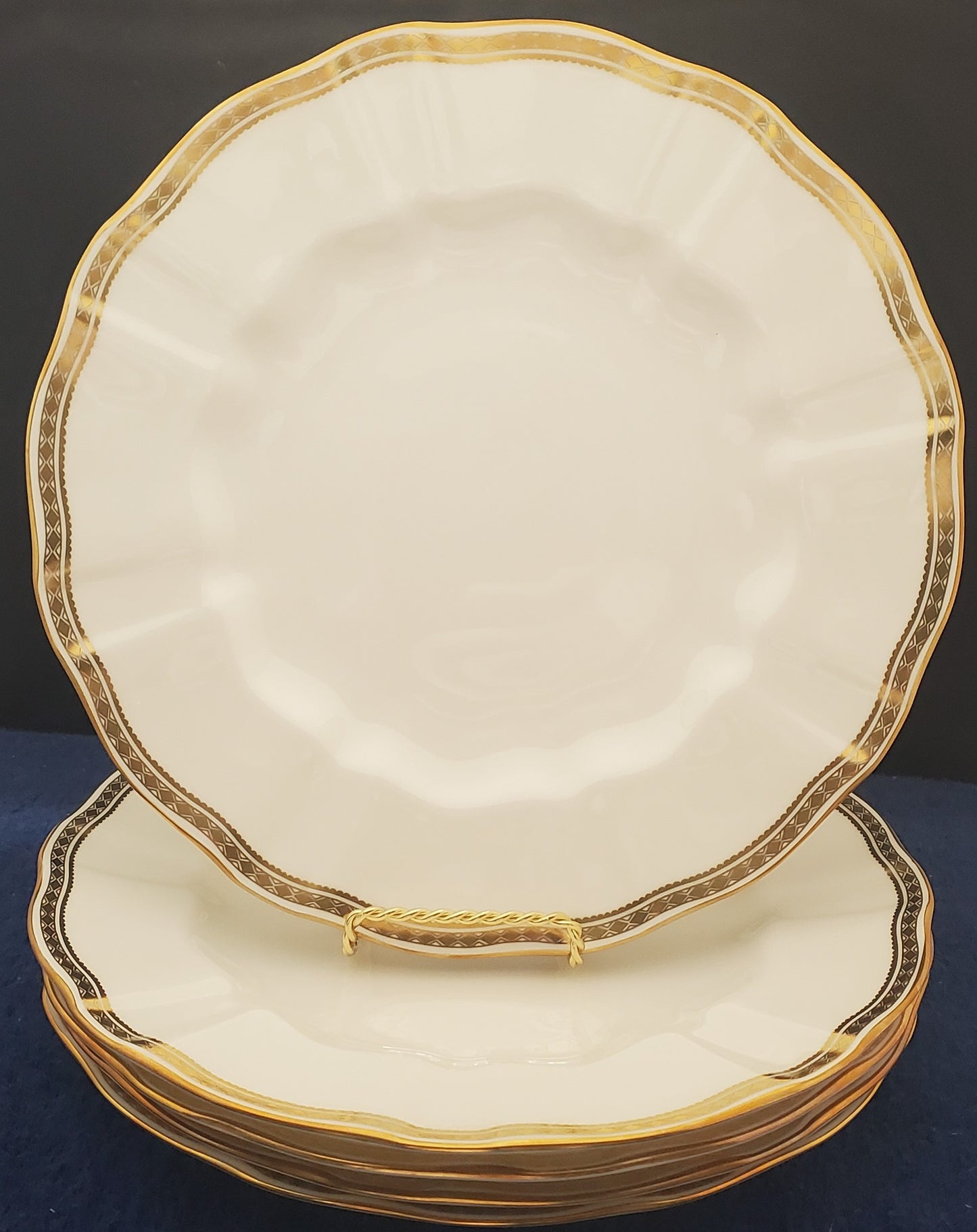 Set of 4 Royal Crown Derby Carlton Gold Dinner Plates