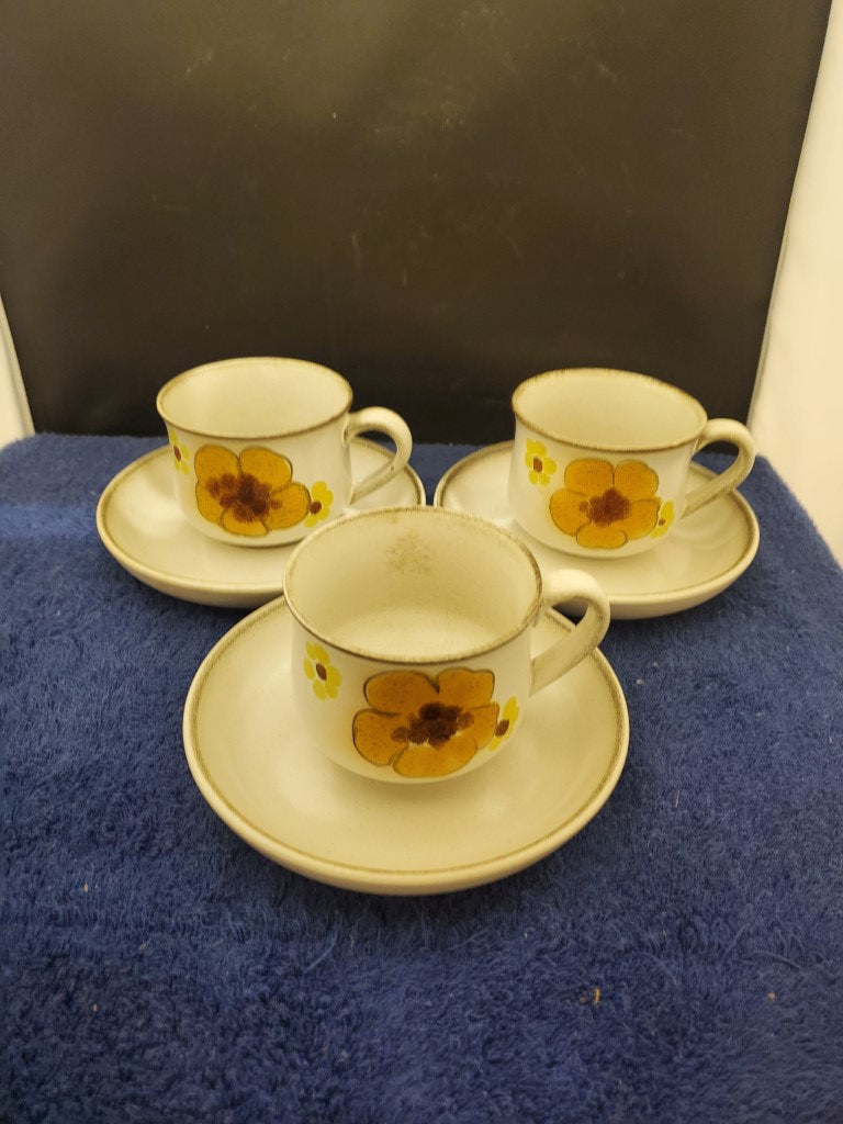 Set of 3 Denby Minstrel Cup & Saucer Sets LK