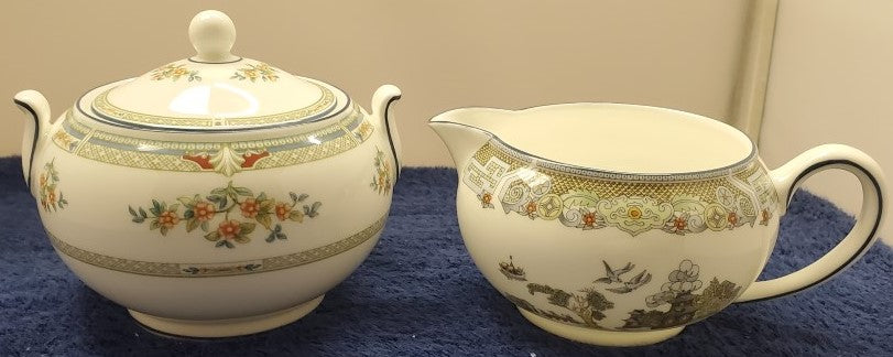 Wedgwood Chinese Legend Creamer (146) with Sugar Bowl & Lid (146)