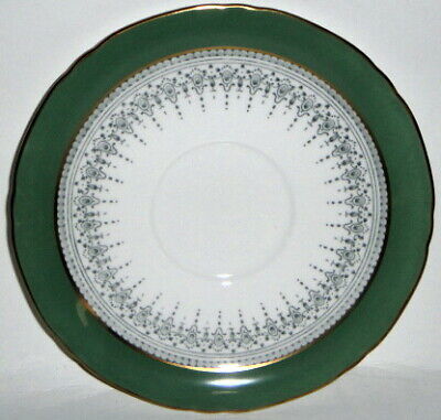 Set of 4 Royal Worcester Regency Green On Grey Cream Soup Saucers