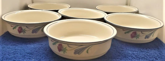 Set of 6 Lenox Poppies On Blue Coupe Soup Bowls