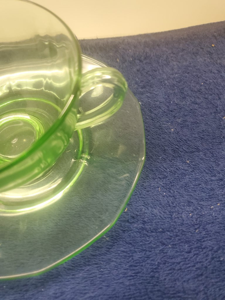 Depression Glass Fairfax Green Cup & Saucer Set SASE102225