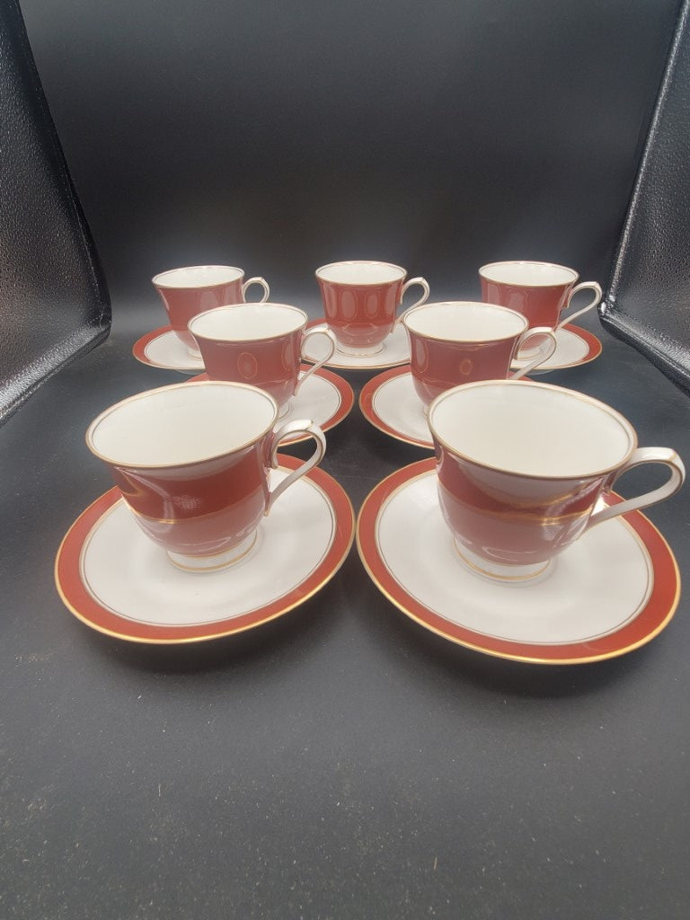 Set of 7 Noritake Ivory & Sienna Cup & Saucer Sets LK