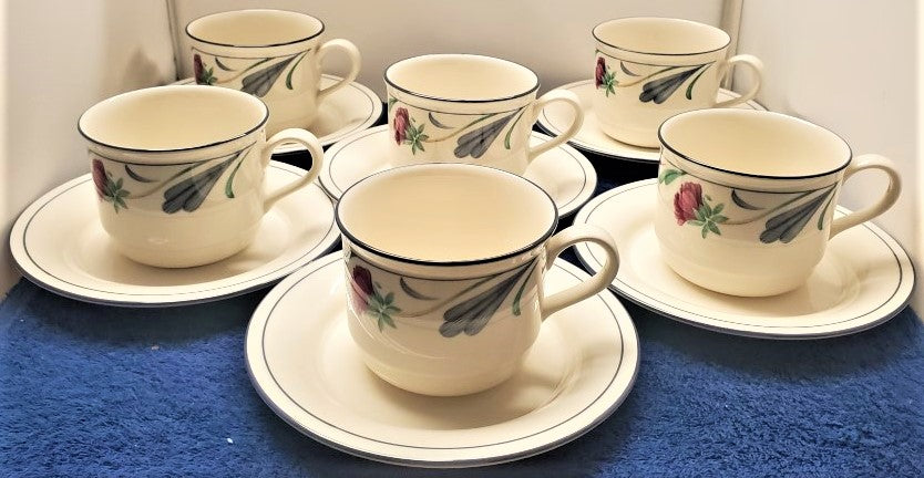 Set of 6 Lenox Poppies On Blue Cup & Saucer Sets