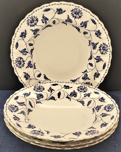 Set of 4 Spode Colonel Blue Platinum Rim Soup Bowls