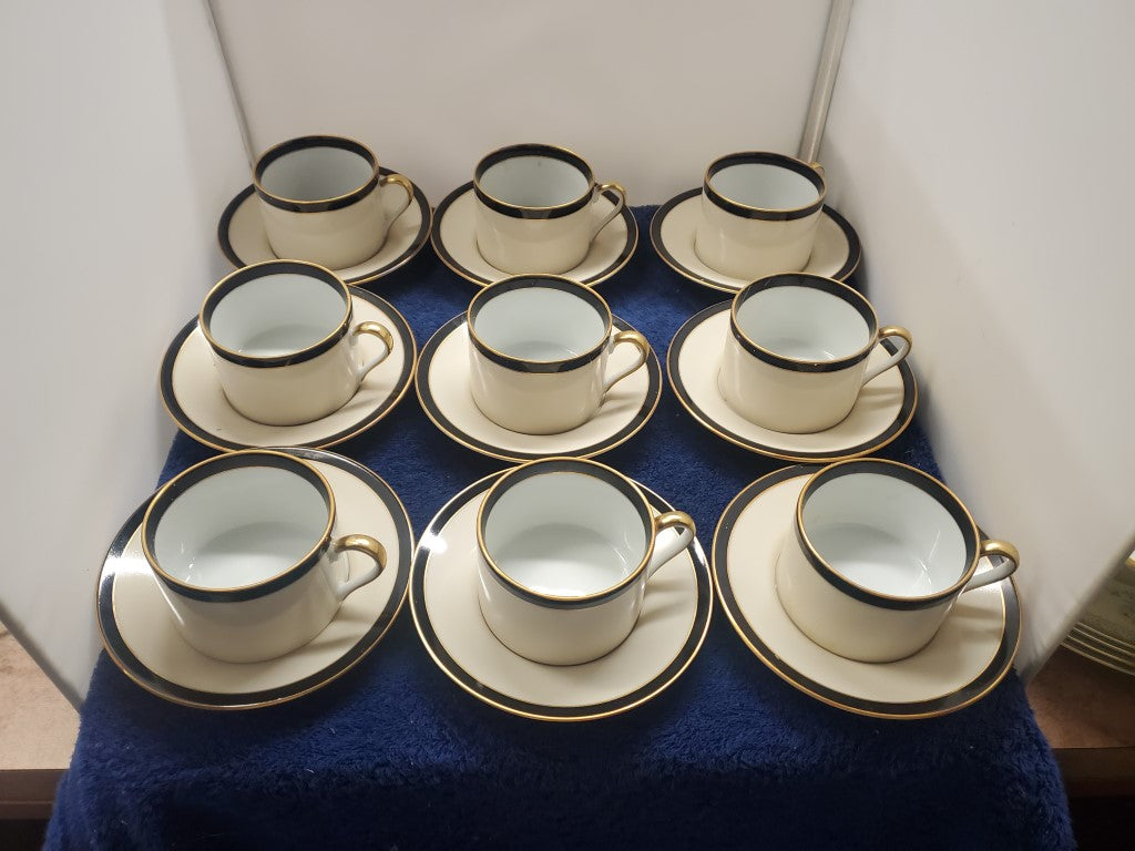 Set of 9 Fitz & Floyd Montmartre Flat Cup and Saucer Sets LK