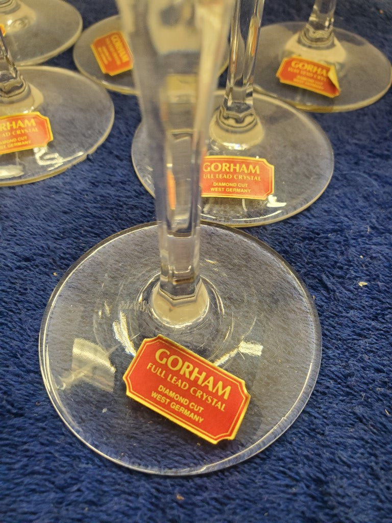 Set of 7 Gorham Crystal Borealis Champagne Flutes LK