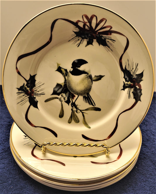 Set of 5 Lenox Winter Greetings Bread & Butter Plate/Party Plates (Chickadee)