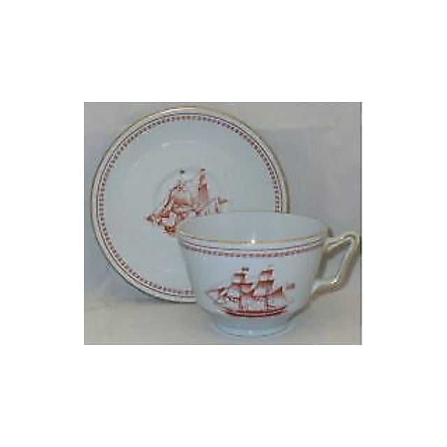 Spode Trade Winds-Red London Shape Footed Cup & Saucer Set (Imperfect)