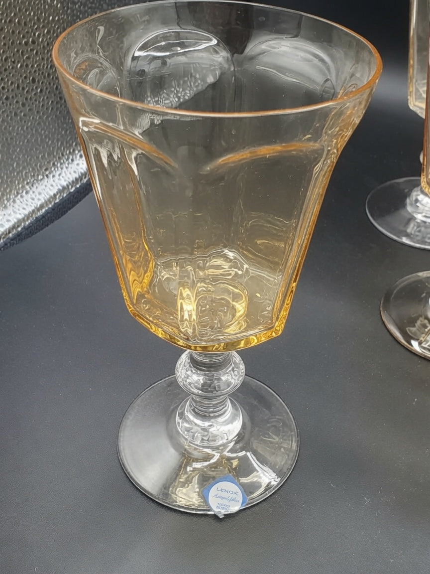 Set of 4 Lenox Crystal Antique Yellow Wine Glasses LK
