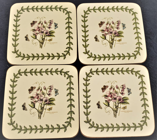 Set of 4 Portmeirion Botanic Garden Square Corkback Coasters (Sweet Pea)