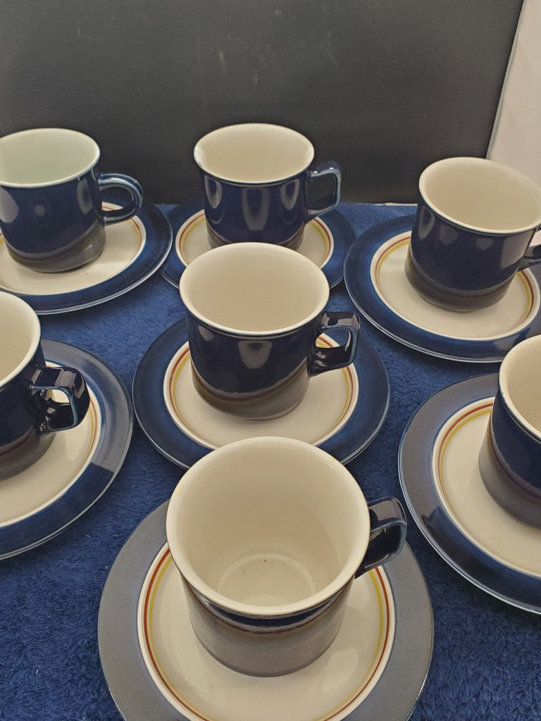 Set of 7 Mikasa Spectrum Cobalt (PJ 501) Cup & Saucer Sets LK